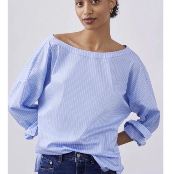 Anthropologie Light Blue Striped Blouse - Picture 4 of 7